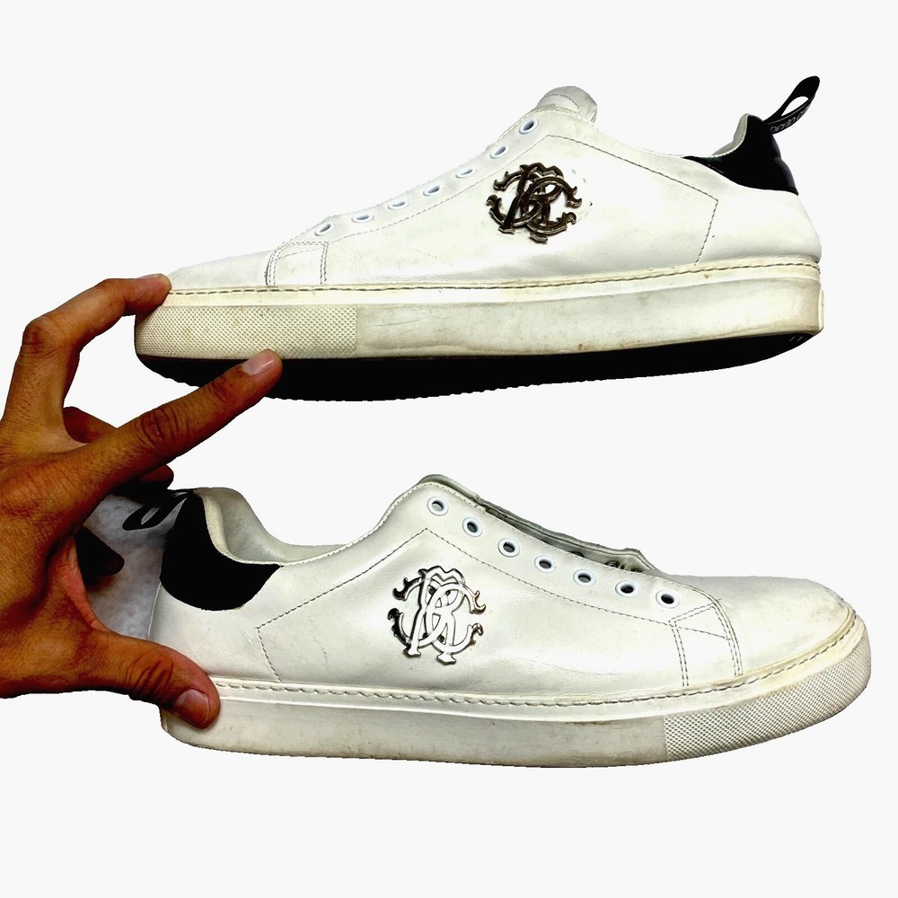 Roberto Cavalli White and Black Low-Top Sneakers